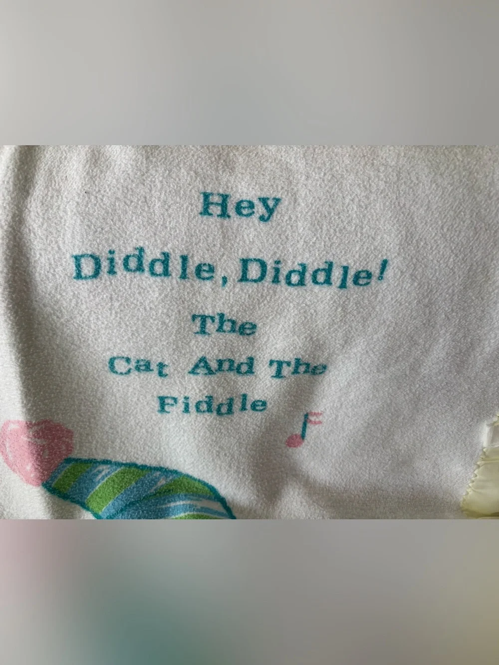 Vintage Nursery Rhyme Satin Trim Baby Blanket 44”x36”MCM